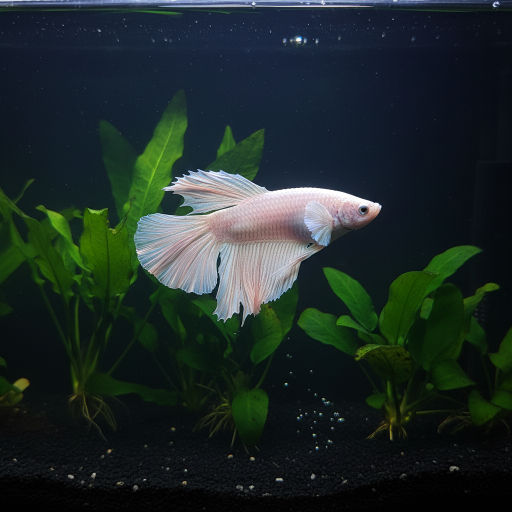 White Dumbo Betta – Rare Elephant Ear Betta with Flowing White Fins